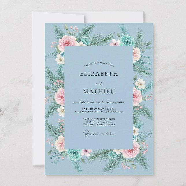 Invitation Mariage Pivoine Douceur Céleste (Devant)