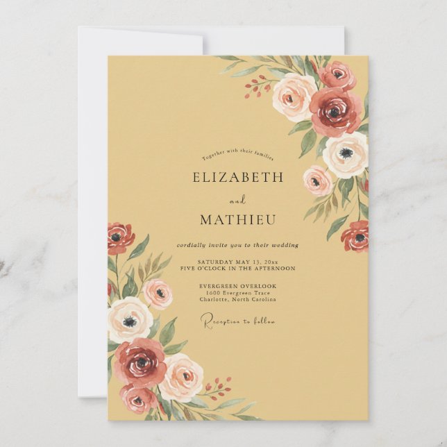 Invitation Mariage Pivoine en Argile Moutarde (Devant)