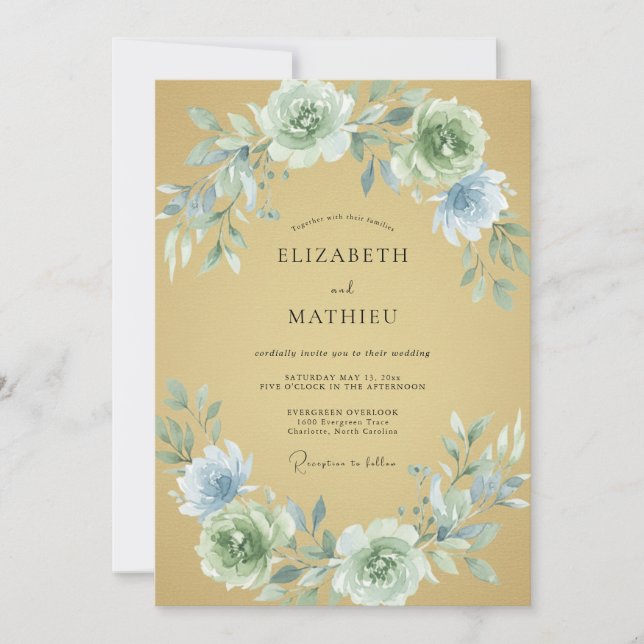 Invitation Mariage Pivoine Glace Moutarde (Devant)