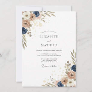 Invitation Mariage Pivoine Indigo Sable