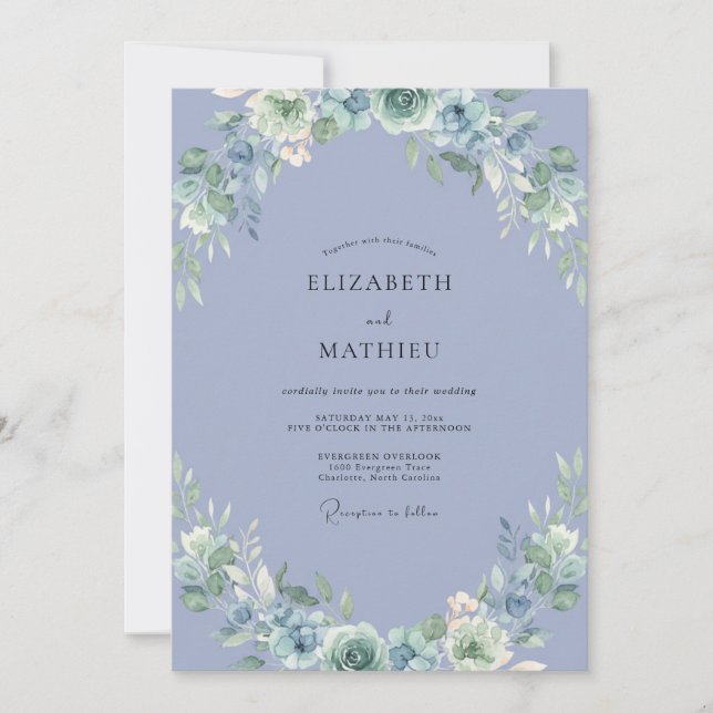 Invitation Mariage Pivoine Ivoire Pervenche (Devant)