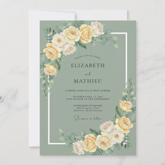 Invitation Mariage Pivoine Jaune Beurré (Devant)