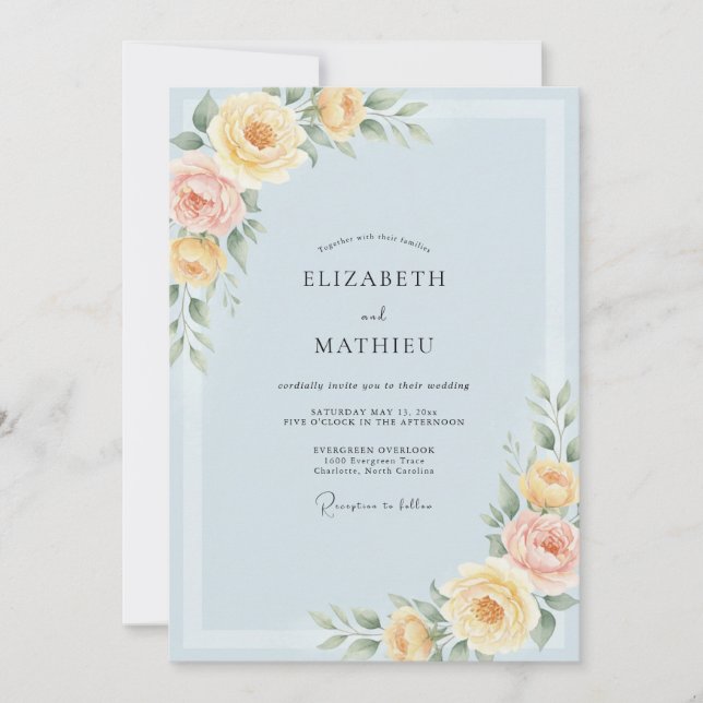 Invitation Mariage Pivoine Jaune Beurre (Devant)