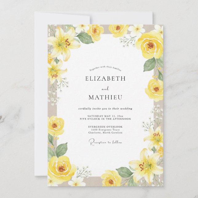 Invitation Mariage Pivoine Jaune Ensoleillé (Devant)