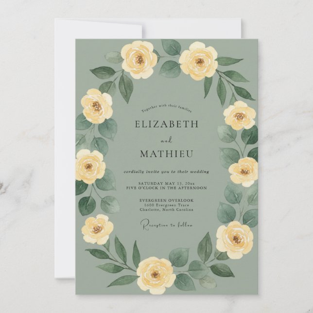 Invitation Mariage Pivoine Jaune Étain (Devant)