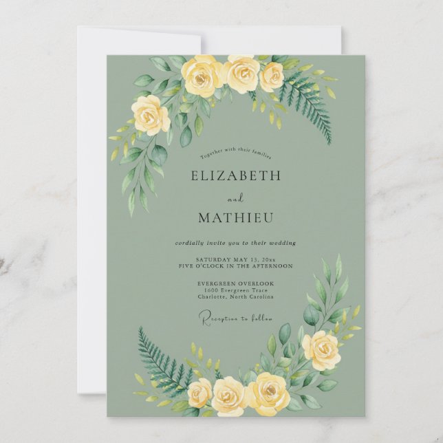 Invitation Mariage Pivoine Jaune Olive (Devant)