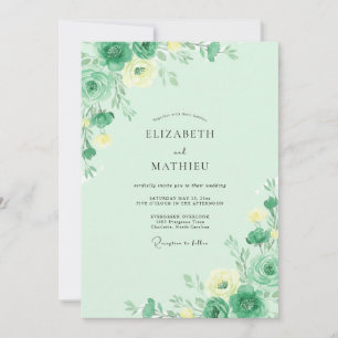 Invitation Mariage Pivoine Jaune Pâle Menthe