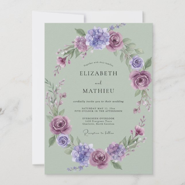 Invitation Mariage Pivoine Lavande Céladon (Devant)