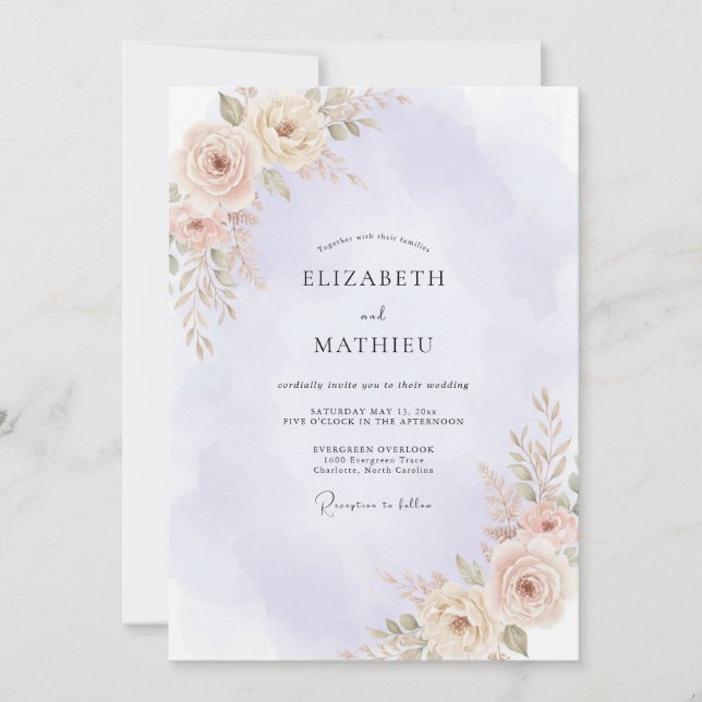 Invitation Mariage Pivoine Lilas Abricot (Devant)