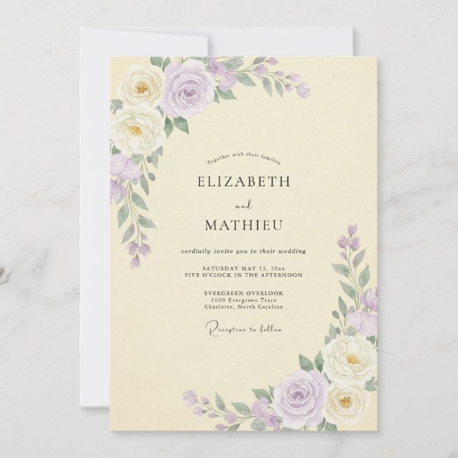 Invitation Mariage Pivoine Lilas Jaune Pâle (Devant)
