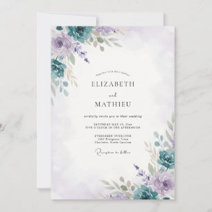 Invitation Mariage Pivoine Lilas Pâle et Myosotis