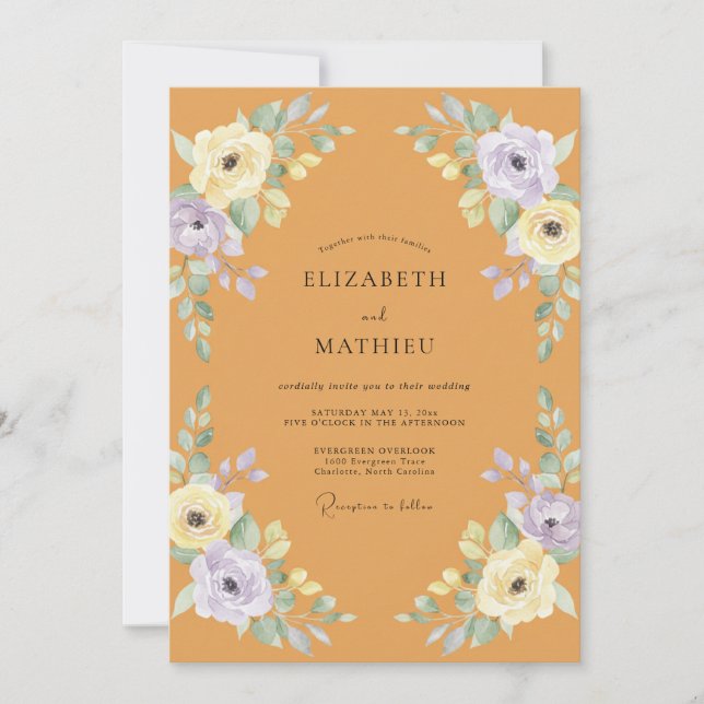 Invitation Mariage Pivoine Lilas Pâle Moutarde (Devant)