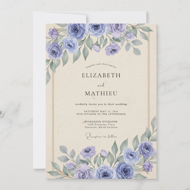 Invitation Mariage Pivoine Lilas Pâle Pervenche (Devant)