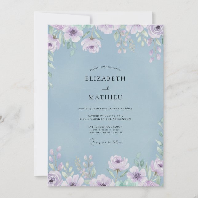 Invitation Mariage Pivoine Lilas Pervenche (Devant)
