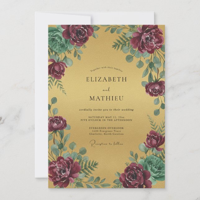 Invitation Mariage Pivoine Magenta Or (Devant)