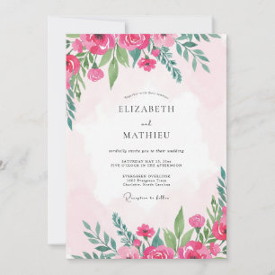 Invitation Mariage Pivoine Magenta Rose Pâle