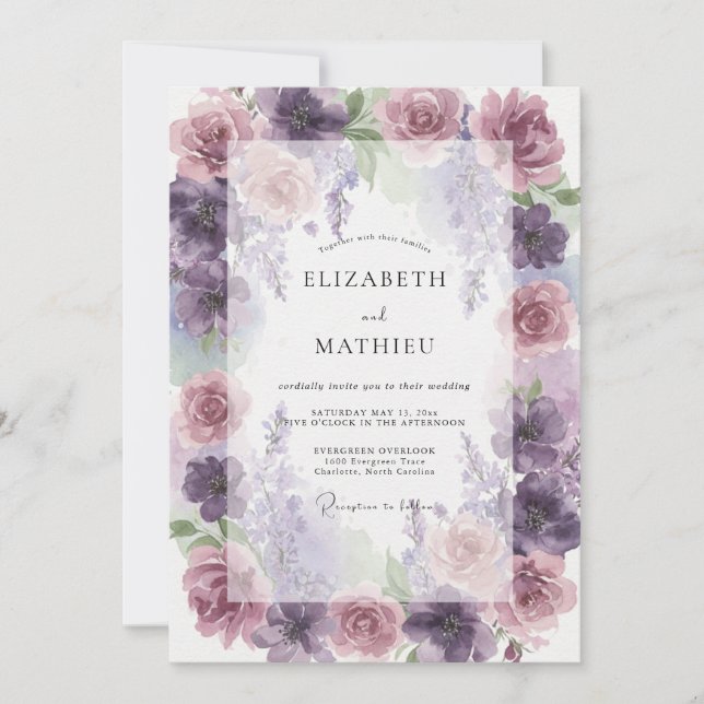 Invitation Mariage Pivoine Mauve Douce (Devant)