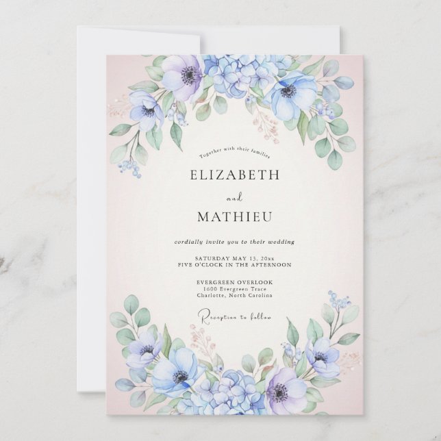Invitation Mariage Pivoine Mauve Douce Pervenche (Devant)