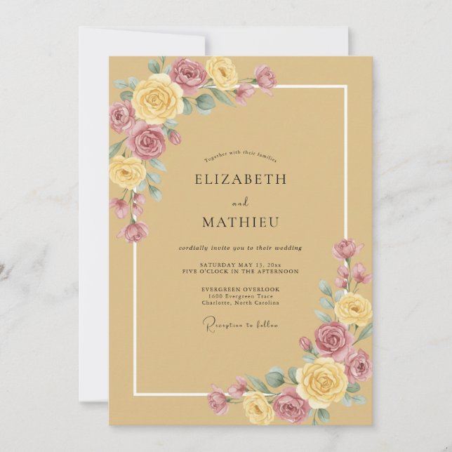 Invitation Mariage Pivoine Mauve Miel (Devant)