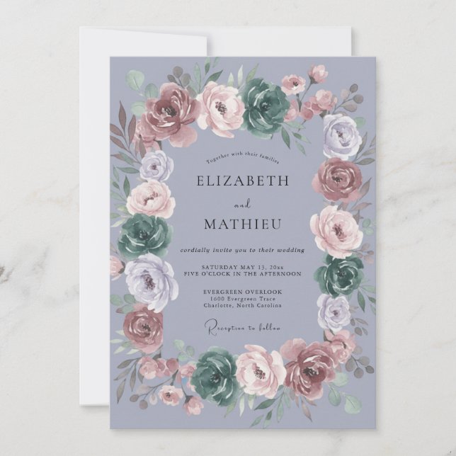 Invitation Mariage Pivoine Mauve Pervenche (Devant)