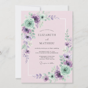Invitation Mariage Pivoine Menthe Mauve