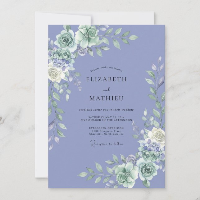 Invitation Mariage Pivoine Menthe Pervenche (Devant)