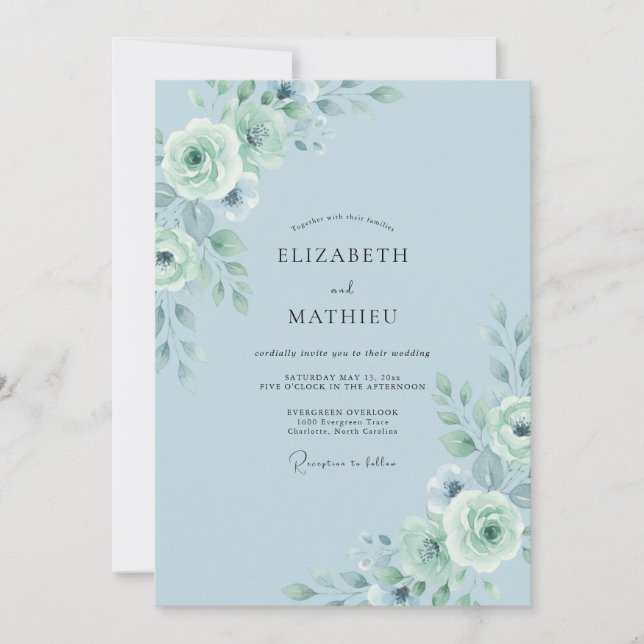 Invitation Mariage Pivoine Mer Émiettée (Devant)