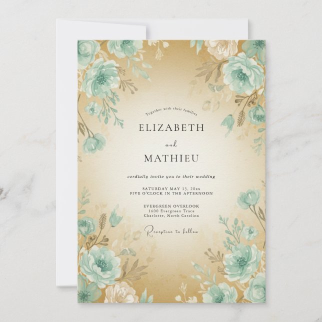 Invitation Mariage Pivoine Mousse de Champagne (Devant)