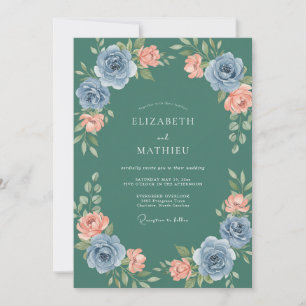 Invitation Mariage Pivoine Mousse de Mer Profonde