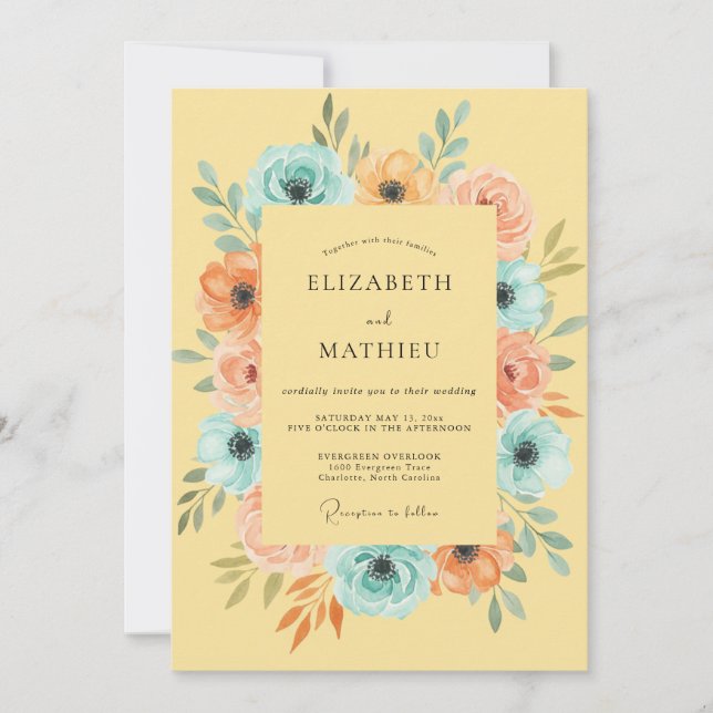Invitation Mariage Pivoine Moutarde de Bois (Devant)