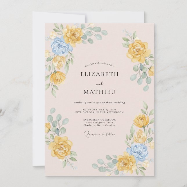 Invitation Mariage Pivoine Moutarde Rose (Devant)