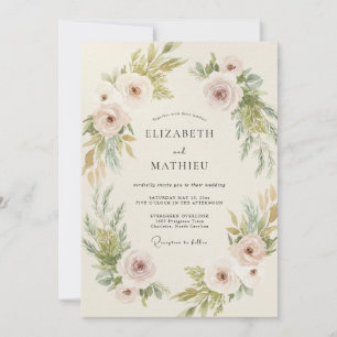 Invitation Mariage Pivoine Olive Champagne