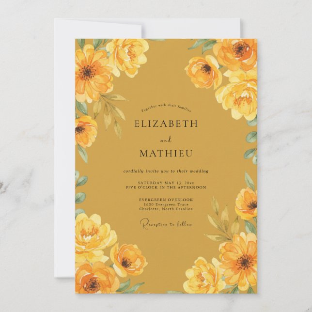 Invitation Mariage Pivoine Or Moutarde (Devant)