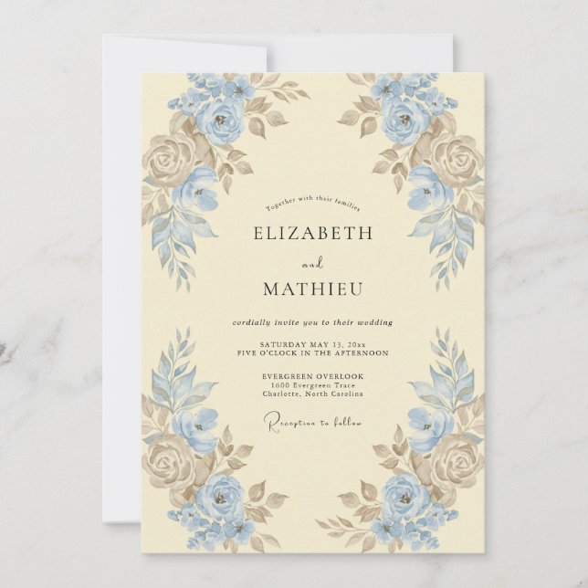 Invitation Mariage Pivoine Or Poudre (Devant)