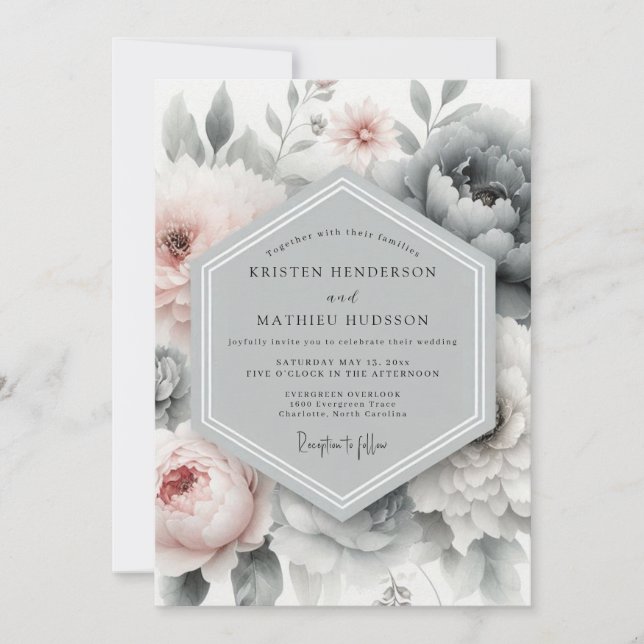 Invitation Mariage Pivoine Painterly Blush Ardoise (Devant)