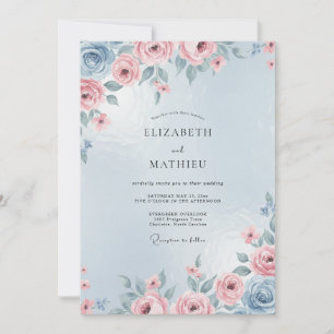 Invitation Mariage Pivoine Pale Pâleur Pervenche
