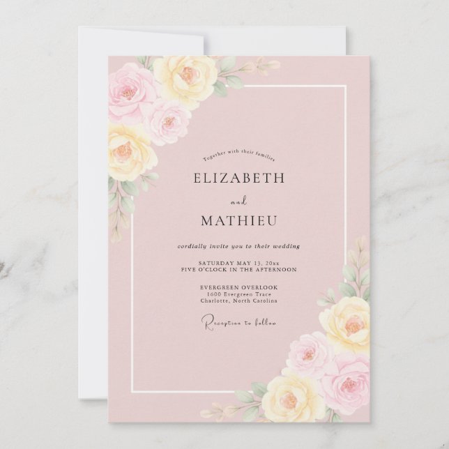 Invitation Mariage Pivoine Pastel Mauve (Devant)