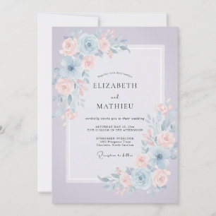 Invitation Mariage Pivoine Pastel Pervenche