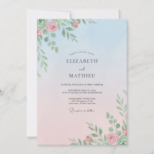 Invitation Mariage Pivoine Pêche Bleu Poudre
