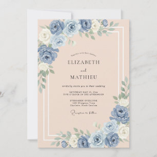 Invitation Mariage Pivoine Pêche Chaude Bleuet