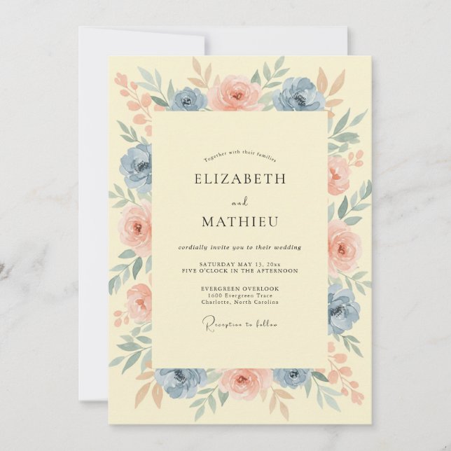 Invitation Mariage Pivoine Péché Fleur de Maïs (Devant)