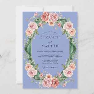 Invitation Mariage Pivoine Pêche Pervenche