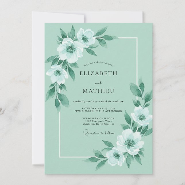 Invitation Mariage Pivoine Peinte en Mousse de Mer (Devant)