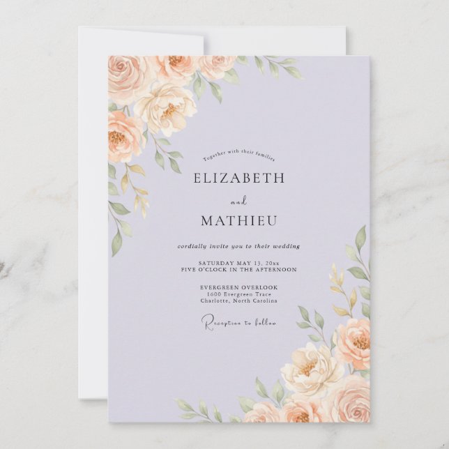 Invitation Mariage Pivoine Periwinkle Abricot (Devant)
