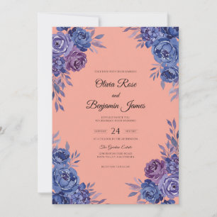 Invitation Mariage Pivoine Pervenche Corail