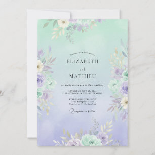 Invitation Mariage Pivoine Pérywinkle Mousse de Mer