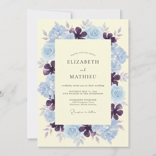 Invitation Mariage Pivoine Pérywinkle Prune (Devant)