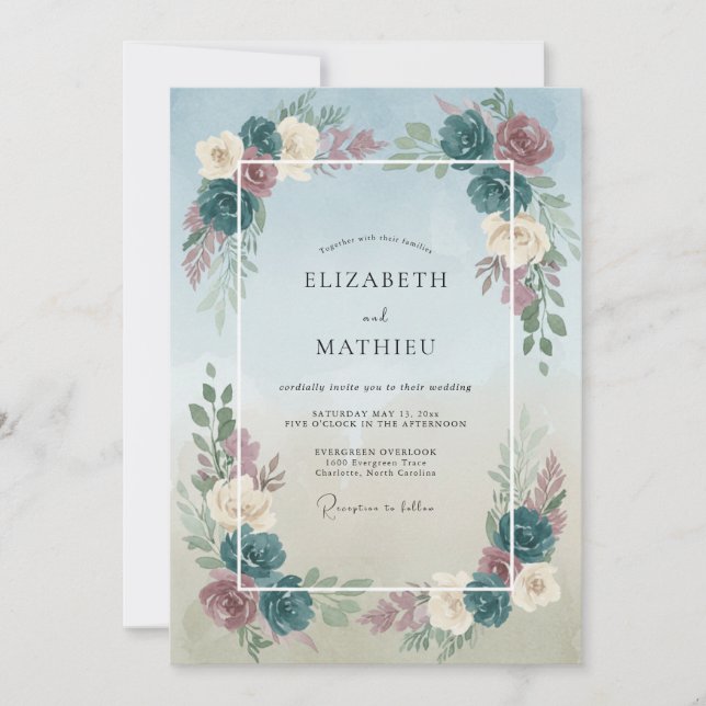 Invitation Mariage Pivoine Plum Poudre (Devant)