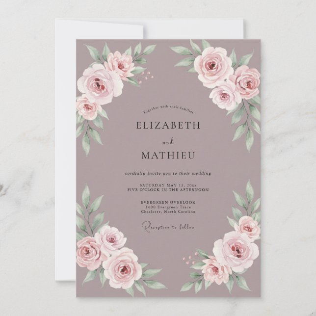 Invitation Mariage Pivoine Rose Mauve (Devant)