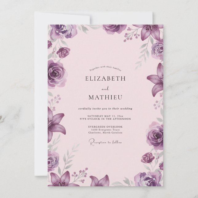 Invitation Mariage Pivoine Rouge Améthyste (Devant)